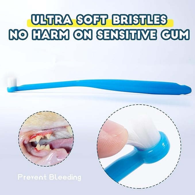 Small Dog Toothbrush, Cat &amp; Puppy Tooth Brushing Kit, Ultra Soft &amp; Mini Head Teeth Brush for Kitten &amp; Tiny Pet, Doggy Toothbrushes Deep Dental Cleaning, 2 PCS - Blue