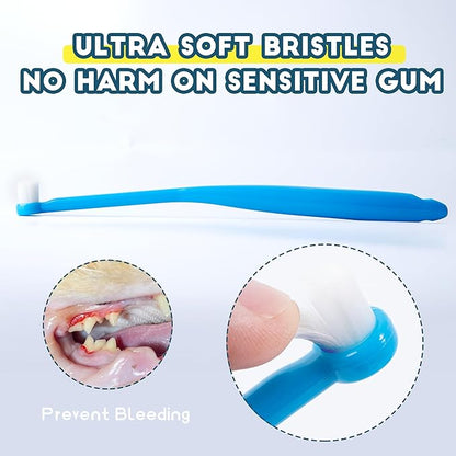 Small Dog Toothbrush, Cat &amp; Puppy Tooth Brushing Kit, Ultra Soft &amp; Mini Head Teeth Brush for Kitten &amp; Tiny Pet, Doggy Toothbrushes Deep Dental Cleaning, 2 PCS - Blue