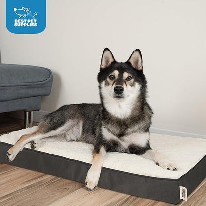 Best Pet Supplies Cute Dog Crate Mat Flat Bed with Waterproof Exterior, Thick Orthopedic Egg Foam Mattress, and Soft Sherpa Fleece Cover for Small, Medium, and Large Breeds - Brown, 35X22X4