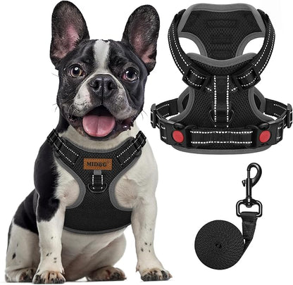 MIDOG No-Pull Dog Harness | Adjustable &amp; Reflective Pet Harness Leash Set for Small Medium Large Dogs Walking, Training| No Choke, Front Clip, Soft Padded Vest with Easy Control Handle - Black, M
