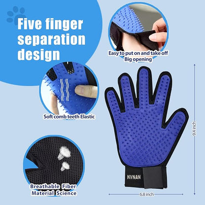 4Piece Dog Grooming Brush Set with Grooming Gloves, Deshedding Comb &amp; Massage Bath Brush - Multifunctional Pet Hair Removal Tools for Shedding, Bathing, Brushing (Blue)