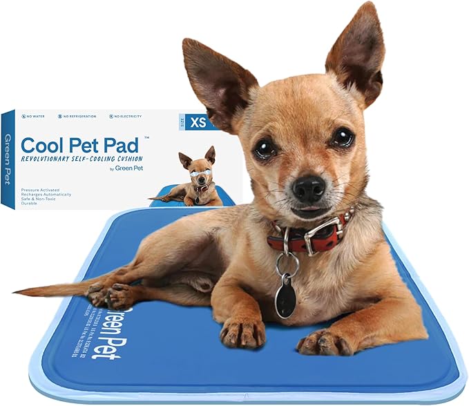 The Green Pet Shop Cool Pet Pad - Extra Small, Blue - Self-Cooling, Pressure Activated Mat for Dogs &amp; Cats from 0-8 lbs - Non-Toxic Gel, No Water Needed