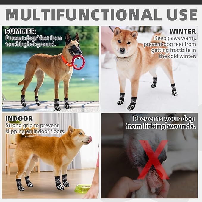 KOOLTAIL Dog Socks for Hot/Cold Pavement to Prevent Licking Paws Scratching,Anti Slip Pet Boots&amp;Paw Protector for Hardwood Floors,Traction Control Grip Booties for Small Medium Large Senior Dogs L
