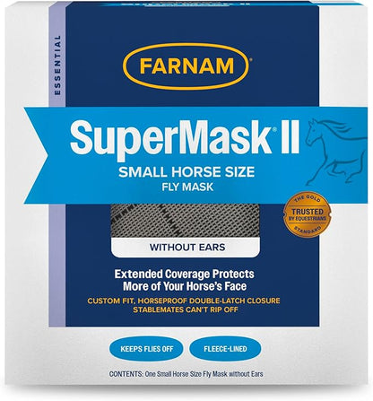 Farnam SuperMask II Fly Mask Without Ears for Smaller Horses or Arabian Horses,Full Face Coverage &amp; Eye Protection from Insect Pests, Structured Classic Mesh with Plush Trim,Small Horse/Arabian Size