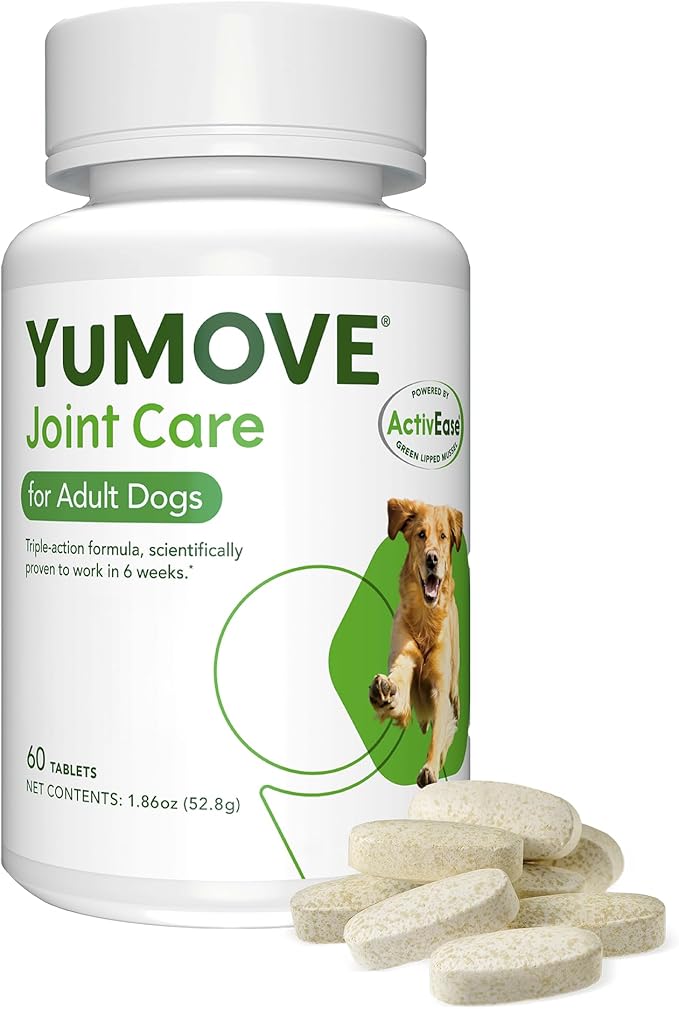 YuMOVE Hip &amp; Joint Supplement for Dogs with Glucosamine, Hyaluronic Acid, Green Lipped Mussel &amp; Omega 3 Joint Supplement - Regular and Advanced Strength (60ct, Chewable Tablets)