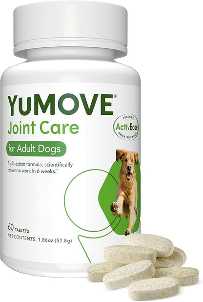 YuMOVE Hip &amp; Joint Supplement for Dogs with Glucosamine, Hyaluronic Acid, Green Lipped Mussel &amp; Omega 3 Joint Supplement - Regular and Advanced Strength (60ct, Chewable Tablets)