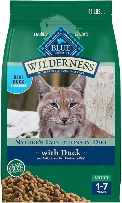 Blue Buffalo Wilderness Healthy Adult Dry Cat Food, Supports Health and Wellness, High-Protein &amp; Grain-Free, Duck, 11-lb Bag
