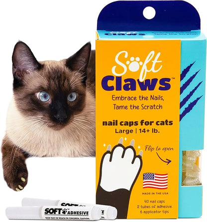 Soft Claws Cat Nail Caps for Large Cats – (40 Caps, Clear) - Made in USA - Veterinarian-Developed | Protects Furniture &amp; Skin - Easy to Apply, Long-Lasting Anti-Scratch Soft Cat Claw Covers
