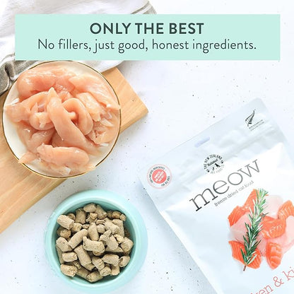 Meow Chicken &amp; King Salmon Freeze Dried Raw Cat Food, Mixer, or Topper, or Treat - High Protein, Natural, Limited Ingredient Recipe 9.9 oz
