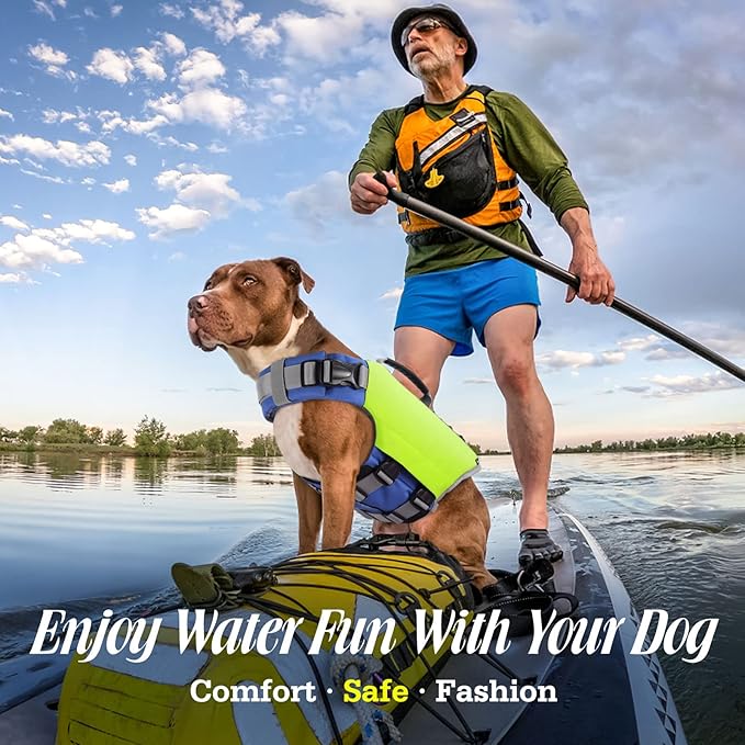 Pawaboo Dog Life Jacket - Reflective Safety Vest with Strong Buoyancy &amp; Rescue Handle, Ripstop Dog Lifesaver for Swimming, Boating - Bright Yellow, S