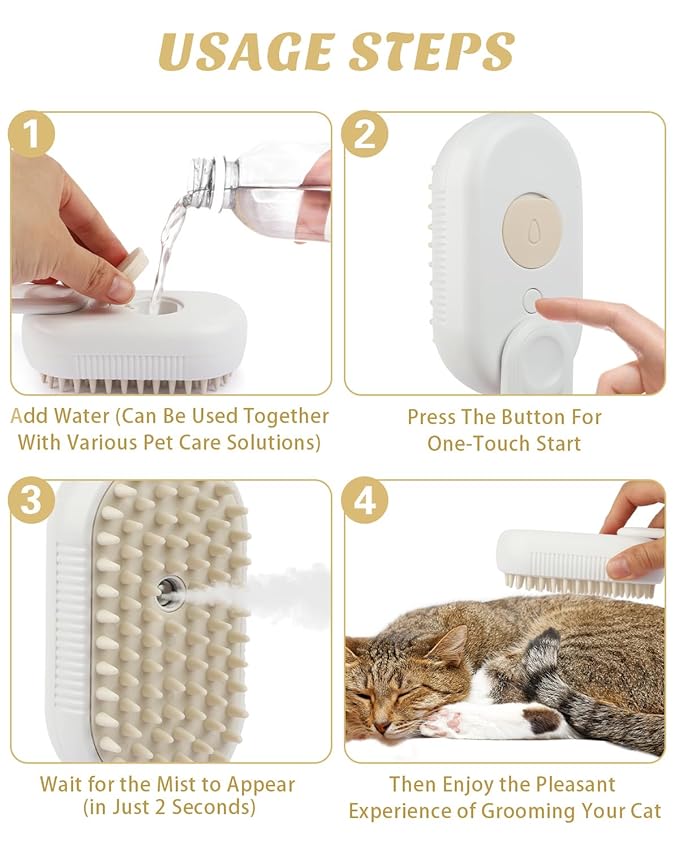 6 in 1 Cat Steam Brush for Shedding, Portable Anti-Static Grooming Comb for Cats &amp; Dogs, Steam Misting Water Brush, Self-Cleaning Pet Hair Remover, Indoor Cat Spray Brushes for Cats &amp; Dogs