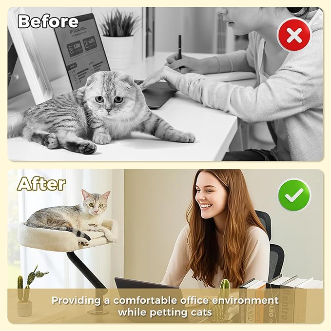 PAWZ Road Cat Desk Bed for Indoor Cats, Cat Bed for Desk Supports Up to 50 lbs, 360° Rotation &amp; Adjustable, Nest Desktop Attachment Cats Hammock for Table, White