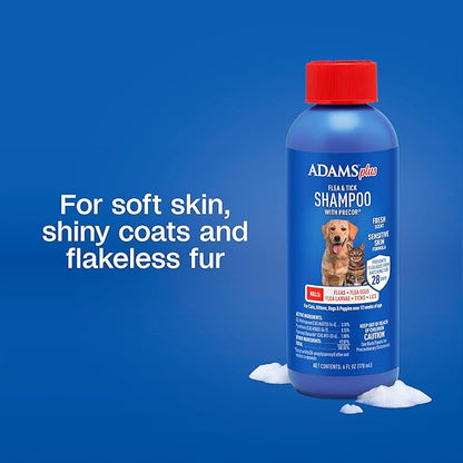 Adams Plus Flea &amp; Tick Shampoo with Precor for Cats, Kittens, Dogs &amp; Puppies Over 12 Weeks Of Age |Sensitive Skin Flea Treatment for Dogs &amp; Cats |Kills Adult Fleas, Flea Eggs, Ticks, and Lice |6 Oz