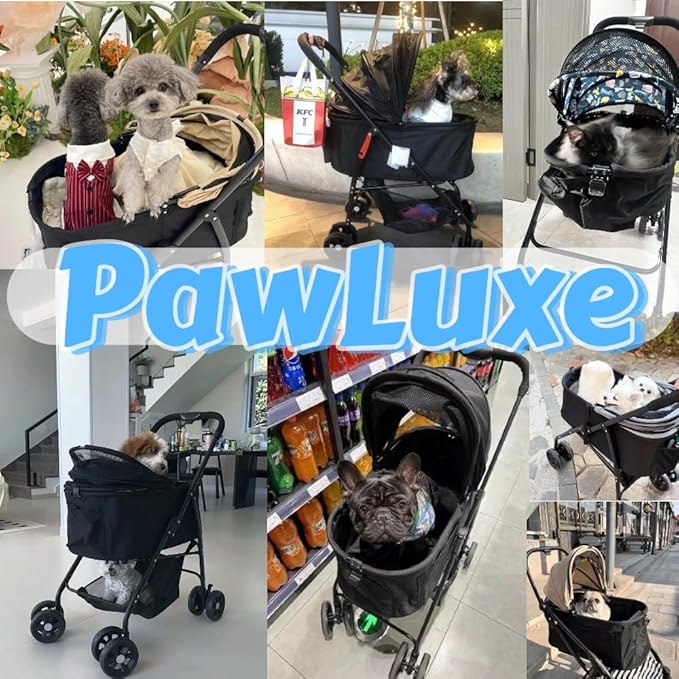 4 Wheels Pet Stroller 4 in 1 Pet Stroller with Detachable Carrier for Small &amp; Medium Dogs Cats up to 55 lbs Easy-Folding Travel Dog Wagon with Car Seat Breathable Mesh,Blue Cartoon