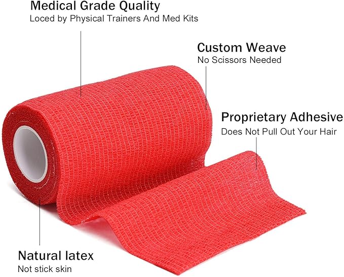 TOBWOLF 12PCS Self Adhesive Bandage, 4" x5yd / 10cmx4.5m Elastic Cohesive Bandage Wrap, Breathable Sports Tape, Medical Sport Wrap for Wrist, Ankle, Knee, Leg, Sprains &amp; Swelling - Red