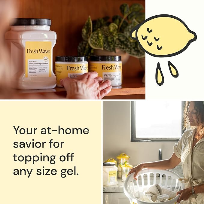 Fresh Wave Lemon Odor Removing Gel Refill, 63 oz. - Safer Odor Absorbers for Home, Natural Plant-Based Odor Eliminator, Every 15 oz. lasts 30-60 Days, For Cooking, Trash &amp; Pets