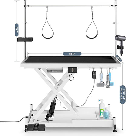 Heavy Duty Electric Lifting Pet Dog Grooming Table for Large Dogs with Overhead Arm, Anti-Skid Rubber Desktop and Powerful Motor, 50&