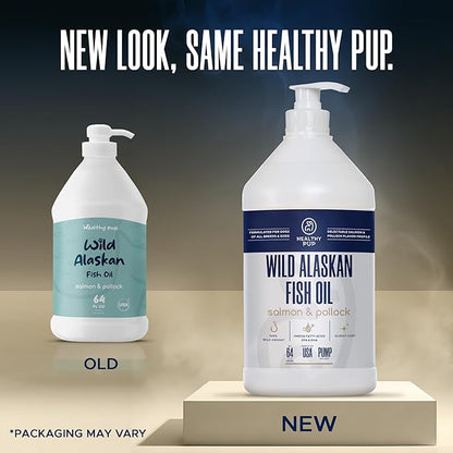 Wild Alaskan Salmon Oil for Dogs with Pollock - 64 oz of Pollock and Salmon Oil, Omega 3, EPA, and DHA - Dogs Skin and Coat Supplement - Made in USA