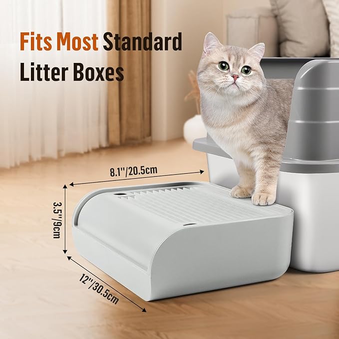Cat Litter Box Step, Cat Litter Box Ramp Mat with Filter Function for Self-Cleaning Cat Litter Box, Easy to Clean, Cat Pedal Step Stool Ideal for Kitten &amp; Elderly Cats (Light Grey)