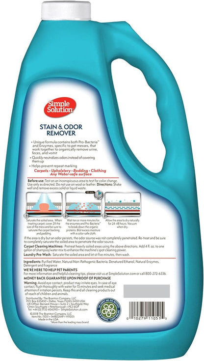 Simple Solution Stain &amp; Odor Eliminator for Pets, Carpet Deodorizer, Enzyme Pet Odor Eliminator for Home, Stain Remover for Cat &amp; Dog Pee, Urine Destroyer, Carpet Cleaner Spray, Gallon