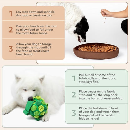 Reggie Enrichment Value Pack for Dogs with Stimulating Feeder Mat and Forager Ball to Relieve Speed Eating, Boredom, Stress | Vet-Approved &amp; Ideal for All Ages, Dog Breeds, and Sizes