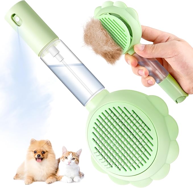 Cat Hair Brush for Shedding, 3-in-1 Pet Spray Hair Removal Comb with Visual Spray &amp; Release Button, Waterproof Dog Grooming Brush for Furry Pet