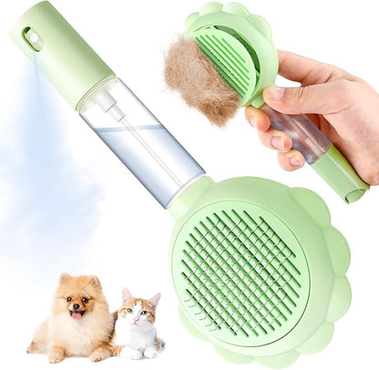 Cat Hair Brush for Shedding, 3-in-1 Pet Spray Hair Removal Comb with Visual Spray &amp; Release Button, Waterproof Dog Grooming Brush for Furry Pet