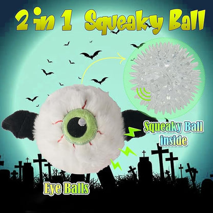 DKING 3Pack Squeaky Dog Balls,2 in1 Funny Puppy Ball Toys,Birthday Dog Toy for Small Medium Dogs (Halloween Ball)