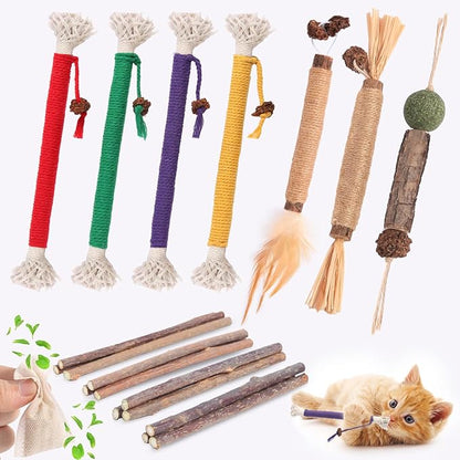 Cat Toys Cat Chew Toys, Silvervine Sticks Catnip Rope Toys for Cats Teeth Cleaning, Kitten Dental Care, Kitty for Indoor Cats Increase Appetite,Enhances Oral &amp; Dental Health (20 Pack)