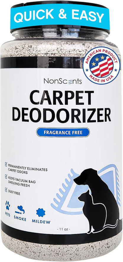 NonScents Carpet &amp; Rug Odor Eliminator - Safe &amp; Fragrance-Free Pet Carpet Deodorizer - Cat and Dog Smell Neutralizer - Removes Pet Urine Odors - Fresh Scent Powder in Pet Areas at Home