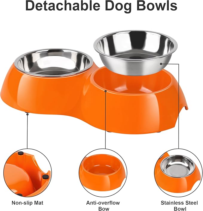 Elevated Dog Bowls Set - Non-Slip Raised Pet Feeder with Medium (10 oz) &amp; Large (20 oz) Stainless Steel Bowls - Includes Durable Resin Stand for Puppies, Adult Dogs &amp; Cats - Orange