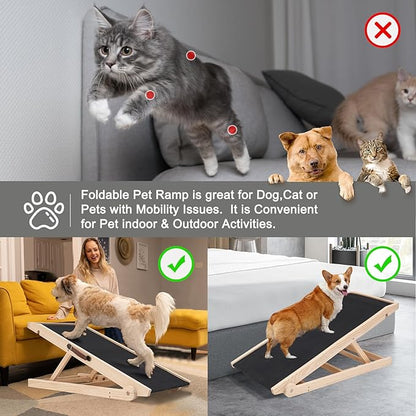 ABORON Antislip Dog Ramp, Adjustable Folding Pet Ramp for Small &amp; Large Old Dogs &amp; Cats, High Traction Portable Rubber Paw Ramps, Supports up to 200 lbs, Used for Bed Couch SUV, 39.3&