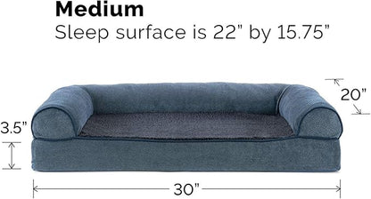 Furhaven Orthopedic Dog Bed for Medium/Small Dogs w/ Removable Bolsters &amp; Washable Cover, For Dogs Up to 35 lbs - Sherpa &amp; Chenille Sofa - Orion Blue, Medium