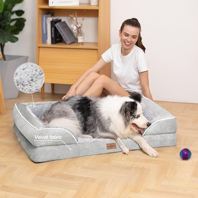 Comfort Expression Medium Dog Beds Waterproof Orthopedic Foam Dog Sofa Beds for Medium Large Dogs Comfy Pet Bed with Washable Removable Cover &amp; Non-Slip Bottom(Medium,Grey White)
