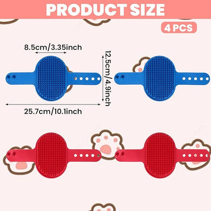 4Pcs Silicone Cat Grooming Brush Set, Multi-Functional Cat Self Groomer for Indoor Cats, Wall Mounted Face Scratchers, Grooming Strap Pad for Sofa &amp; Chair Legs (Blue, Red)