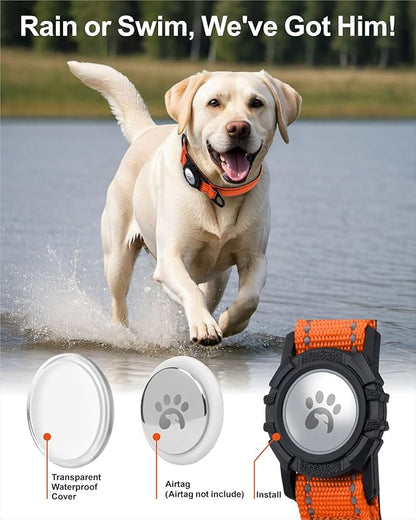 TagME Airtag Dog Collar,Waterproof Reflective Pet Collar with Airtag Holder,Soft Padded and Double D-Rings for Large Dogs,Orange