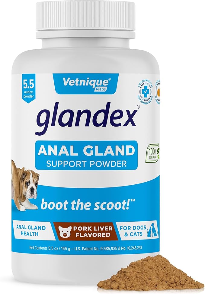 Vetnique Labs Glandex Dog Fiber Supplement Powder for Anal Glands with Pumpkin, Digestive Enzymes &amp; Dog Probiotics for Digestive Health - Vet Recommended - Boot The Scoot (Pork Liver, 5.5oz Powder)