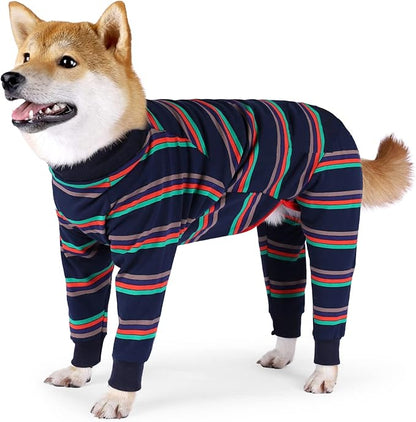 Dog Recovery Suit, Abdominal Wound After Surgery Wear, Prevent Licking Wounds, E-Collar &amp; Cone Alternatives, Long Sleeve Postoperative Shirts Dog Pajamas Prevent Shedding(Medium, Blue)