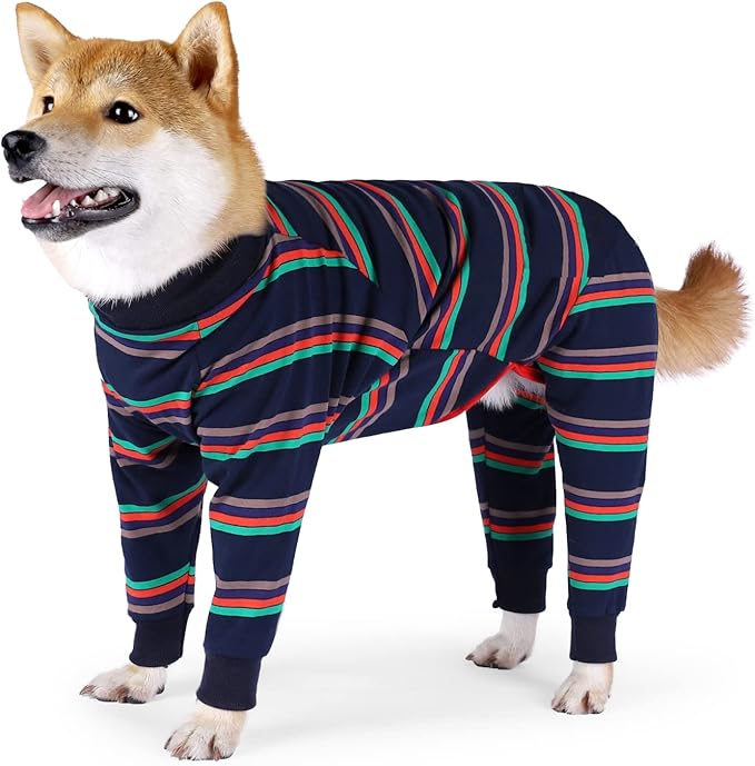 Dog Recovery Suit, Abdominal Wound After Surgery Wear, Prevent Licking Wounds, E-Collar &amp; Cone Alternatives, Long Sleeve Postoperative Shirts Dog Pajamas Prevent Shedding(Large, Blue)