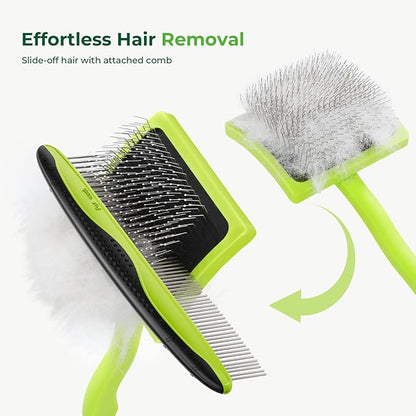 Pecute Slicker Brush for Dogs Cats with Air-Cushion and Soft Pins, Dog Brush for Shedding Massaging Grooming, Lightweight Cat Brush with Pet Comb, Gently Removes Loose Fur Undercoat