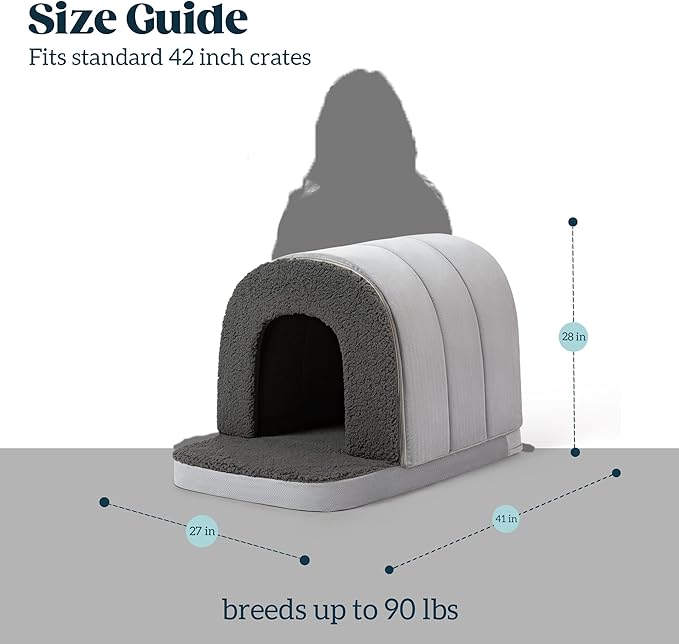 Orthopedic Dog Bed House - Dog House Indoor with Egg-Crate Foam - Tent Bed with Waterproof Lining &amp; Nonskid Bottom, Ideal for Extra Large Breeds &amp; Fits 42-Inch Crate - 41"x27", Charcoal