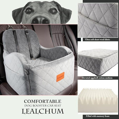 Dog Booster Car Seat for Small/Medium Dogs Up to 35lbs,Ultra Soft Fabric Covered,6in Elevated Cushion,Fully Detachable and Washable,3 Straps &amp; 2 Pockets,Easy to Install(Grey,Medium)