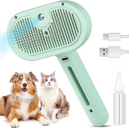 3 in 1 Cat Steam Brush, Pet Spray Hair Removal Comb for Shedding &amp; Grooming, Water Brush for Cats Dogs Small Animals Long Short Haired with One-Click Release Button(Green)