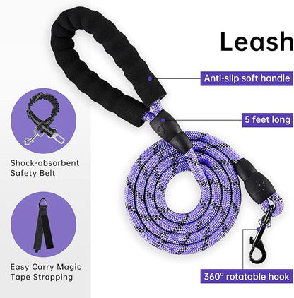 IVY&amp;LANE No Pull Dog Harness for Large Dogs, Dog Vest Harness with Leash, Safety Belt and Storage Strap, Fully Adjustable Harness, 360° Reflective Strip, Soft Handle (Purple, XL)