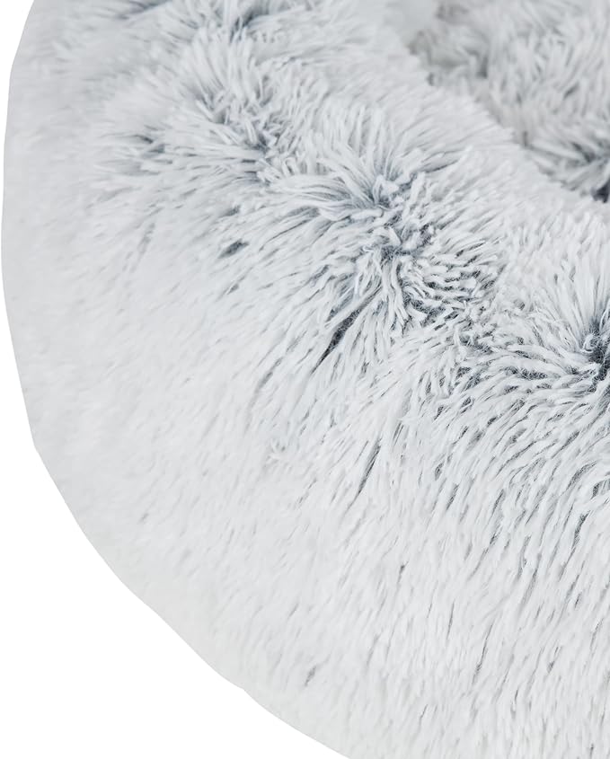 Best Pet Supplies Round Donut Dog Bed with Plush Faux Fur Fabric, Calming, Anti-Anxiety Cushion for Indoor Pets, Slip-Resistant Base, Soft Ergonomic Support - Light Warm Gray, 30x30x8&