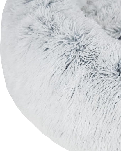 Best Pet Supplies Round Donut Dog Bed with Plush Faux Fur Fabric, Calming, Anti-Anxiety Cushion for Indoor Pets, Slip-Resistant Base, Soft Ergonomic Support - Light Warm Gray, 30x30x8&