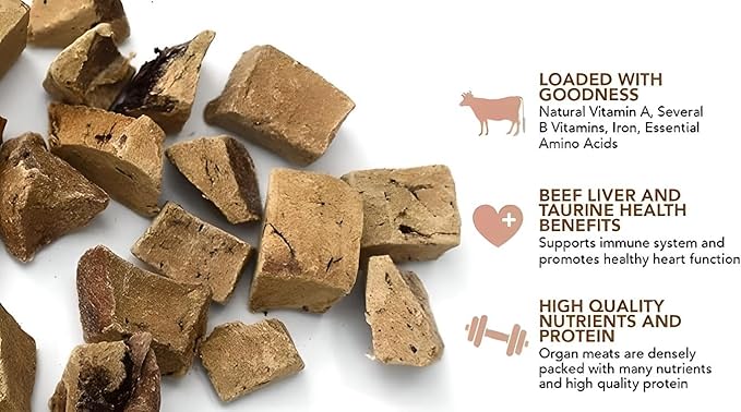 Organic Freeze Dried Dog &amp; Cat Treats - Single Ingredient, Grain Free Food Toppers for Healthy Pets, No Fillers or Preservatives (1 Bag, Beef)