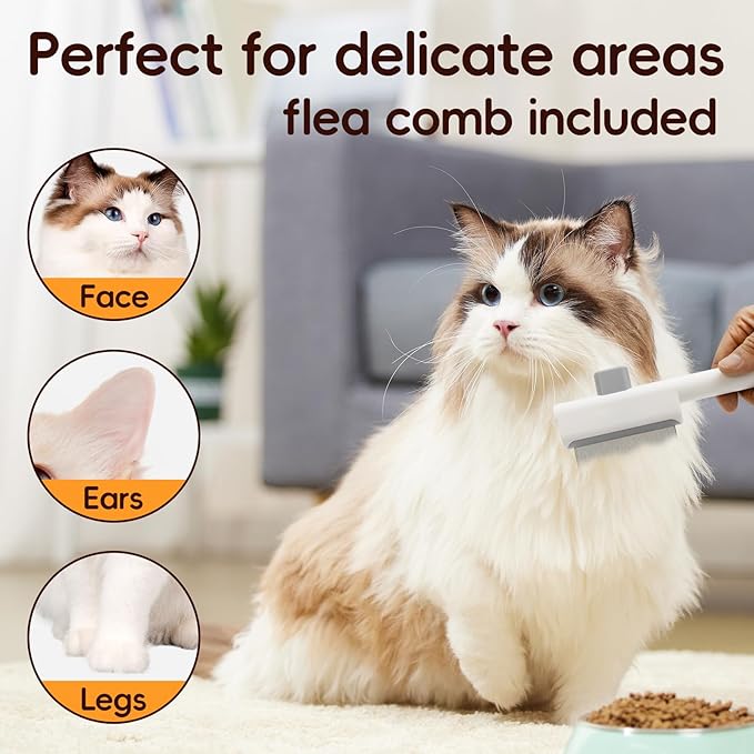 Deshedding Brush with Metal Comb for Detangling and Dematting Long, Flea Comb Cat Combs with Long &amp; Short Stainless Steel Teeth, Matted Fur on Cats and Dogs (3 Pack)