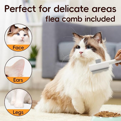 Deshedding Brush with Metal Comb for Detangling and Dematting Long, Flea Comb Cat Combs with Long &amp; Short Stainless Steel Teeth, Matted Fur on Cats and Dogs (3 Pack)