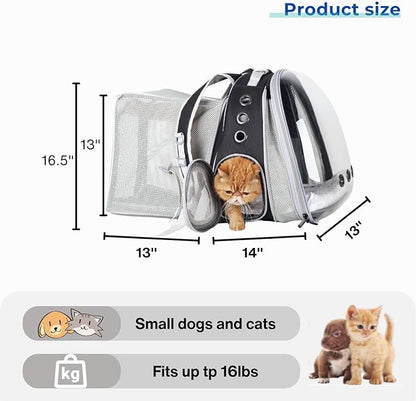 Lollimeow Cat Carrier Backpack, Bubble Dual Expandable Backpack Carrier, Pets and Small Dogs,Airline-Approved, Designed for Travel, Hiking, Walking &amp; Outdoor Use (Dual Expandable-Black)
